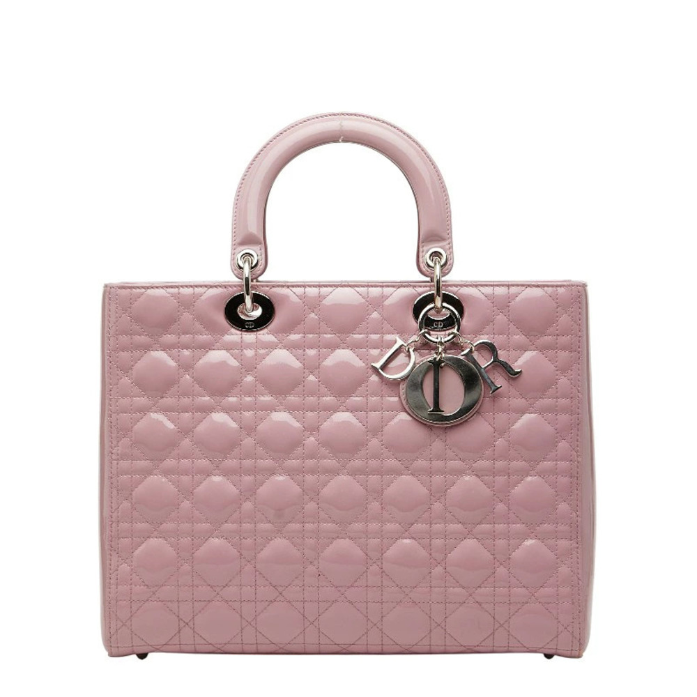 Christian Dior Cannage Lady Handbag Pink Patent Vernis Leather